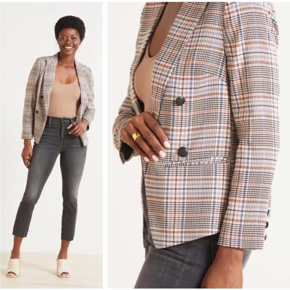 NWOT Evereve Thompson Tartan Plaid Double Breasted Blazer Jacket Preppy Medium